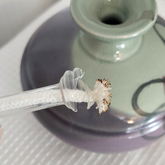 Follette Pottery Oil Lamp Green Purple Glazed Floral Stoneware Cotton Wick - Picture 9 of 9